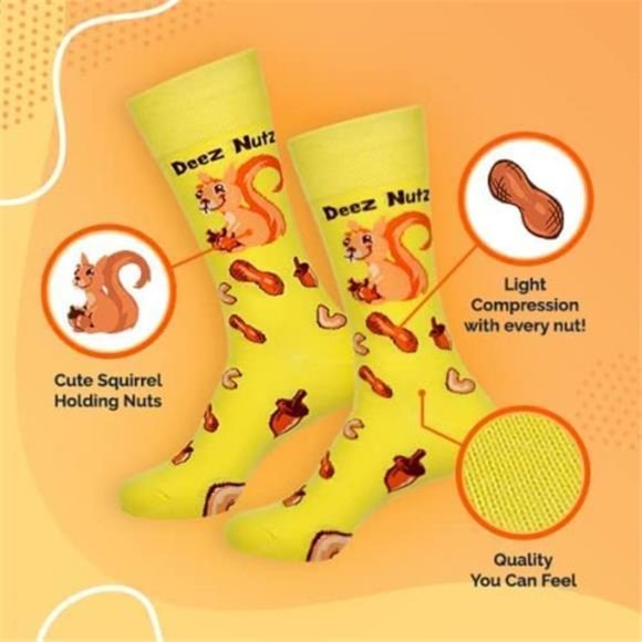 Funny Socks Deez Nuts Meme Socks Squirrel Lovers Socks Fun Socks - Unisex - Picture 2 of 5